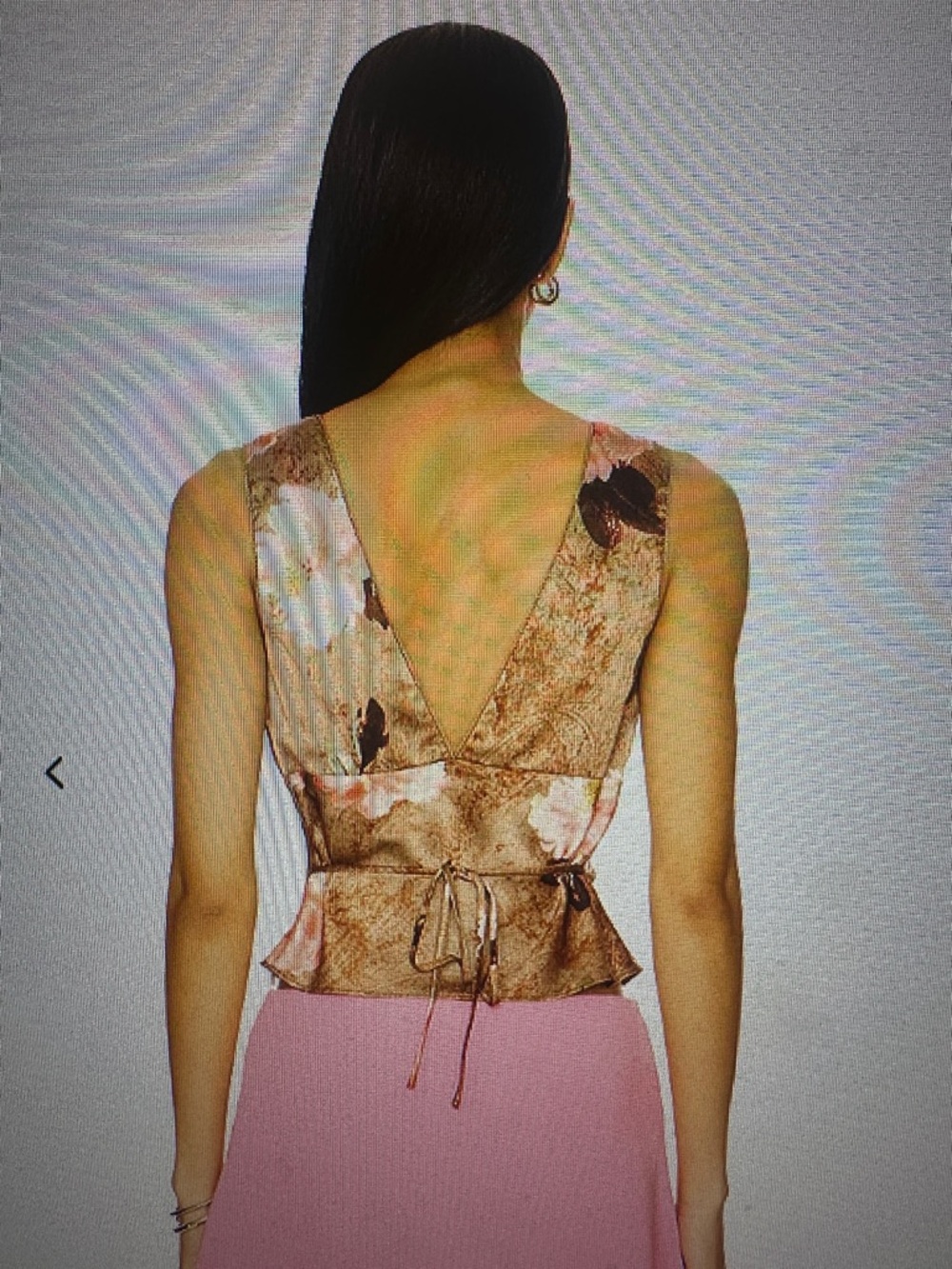 REVOLVE Brown Floral V-Neck Sleeveless Blouse with Pink Blooms - Picture 3 of 3